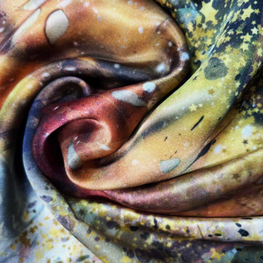 Golden Universe Abstract Square Silk Scarf & Wrap